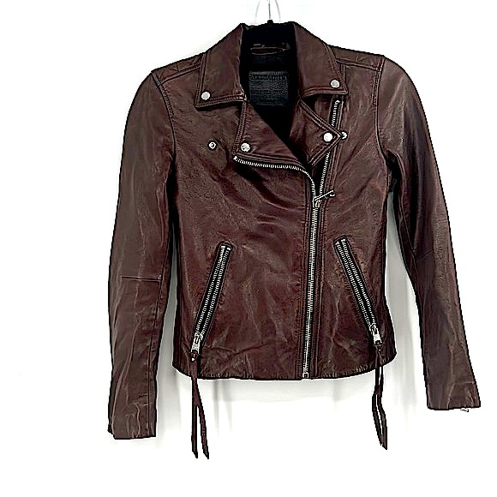 AllSaints Women's Brown Leather Moto Jacket